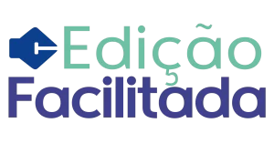 Logotipo Edição Facilitada em azul e verde com um ícone de caneta estilizada.